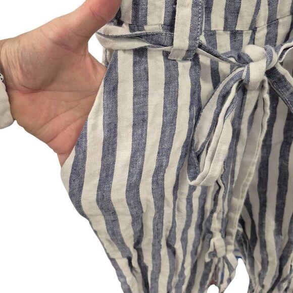 Rachel Zoe Women's White & Blue Linen Striped Romper with Pockets, Sash & Adjust - Picture 10 of 15